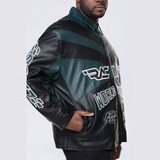 Smoke Rise Big and Tall Big and Tall - Vegan Leather Racing Jacket - Teal