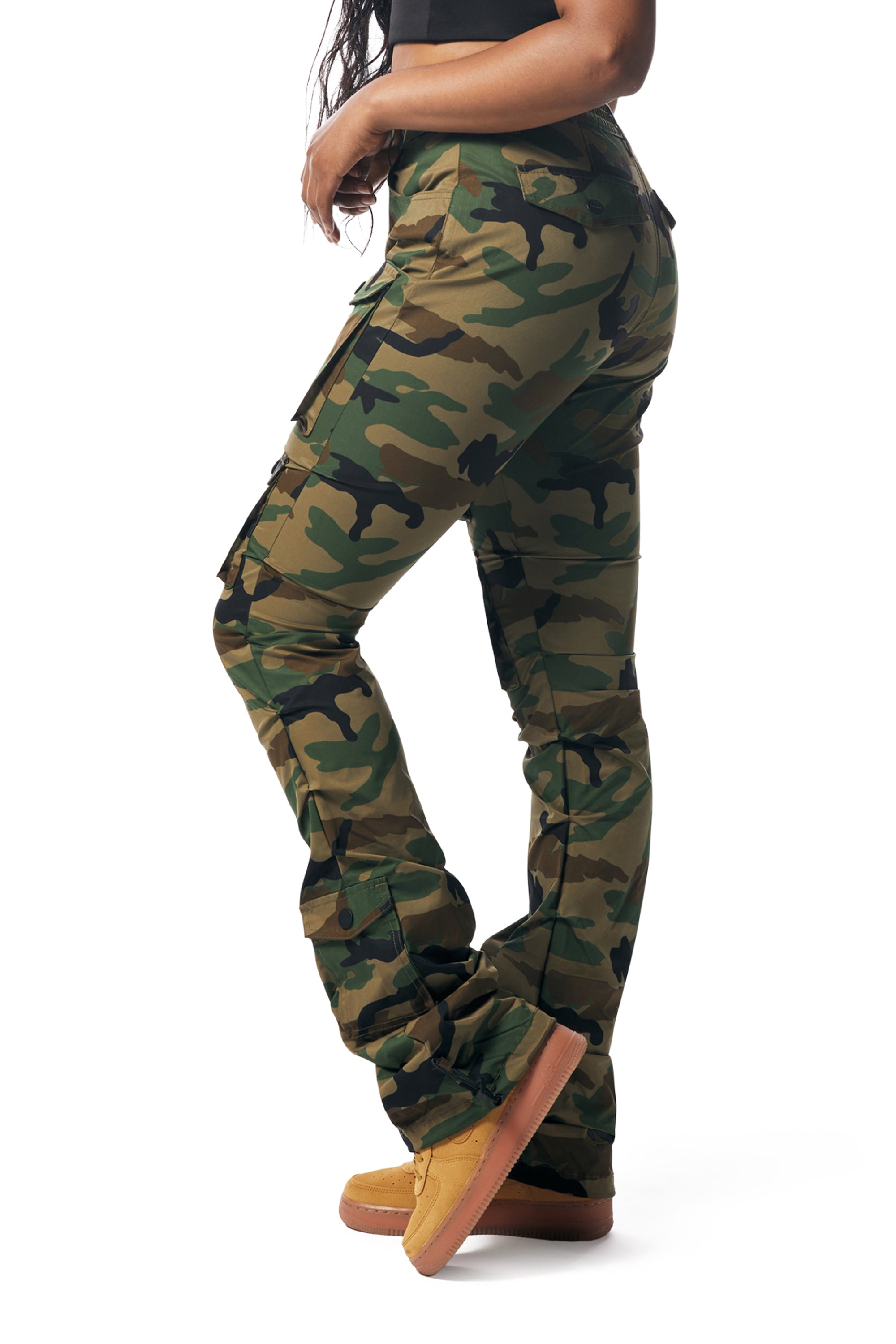 High Rise Stacked Utility Pants - Wood Camo