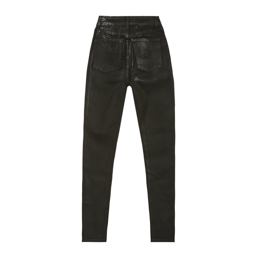 Smoke Rise RED High Rise Slim Skinny Wax Coated Denim Jeans - Polished Black