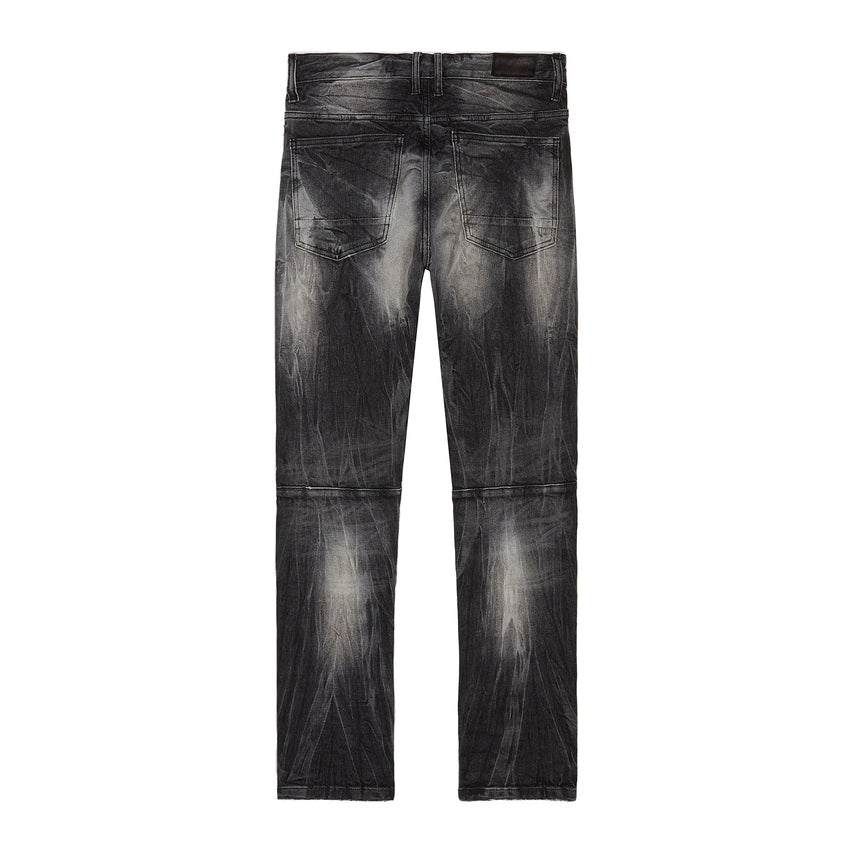 Smoke Rise Embroidered Patched Racing Denim Jeans - Moon Black