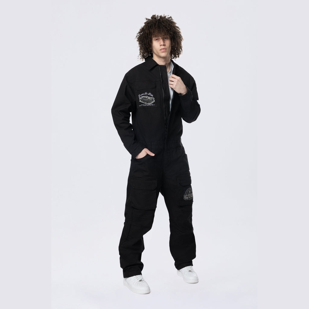 Smoke Rise Pitstop Canvas Jumpsuit - Black