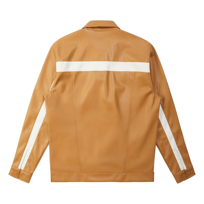 Smoke Rise Vegan Leather Striped Overshirt - Tan