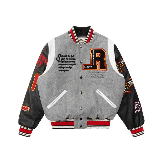 Smoke Rise Torch Varsity Jacket - Light Heather Grey