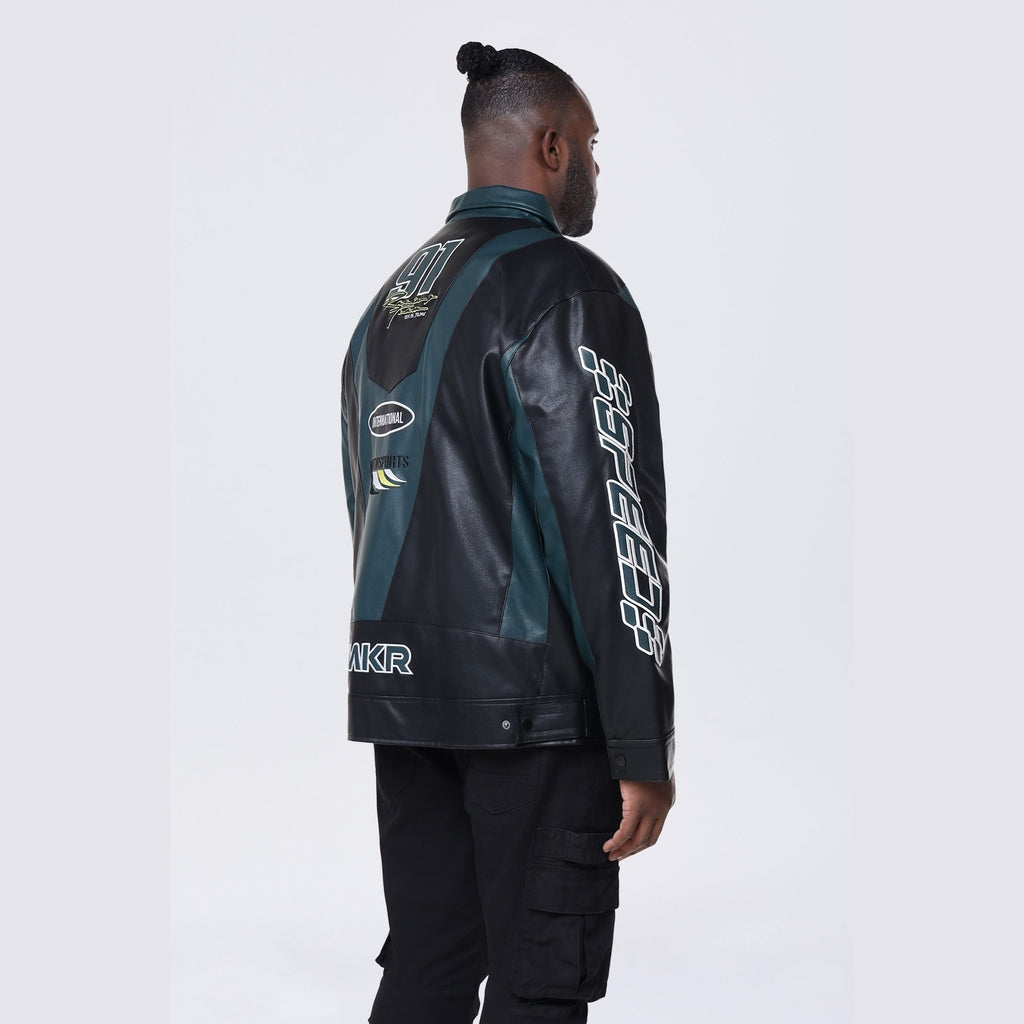 Smoke Rise Big and Tall Big and Tall - Vegan Leather Racing Jacket - Teal