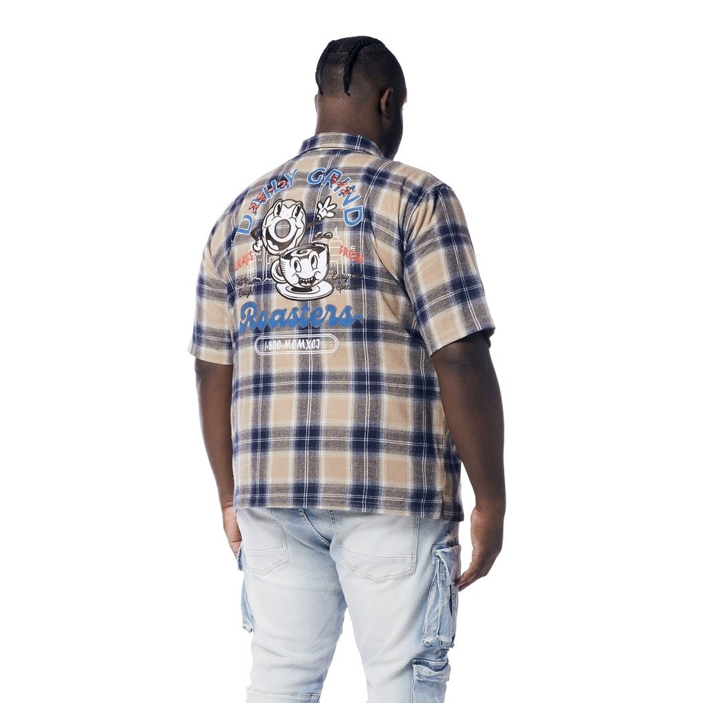 Smoke Rise Big and Tall Big and Tall - Patchwork Plaid Shirt - Khaki