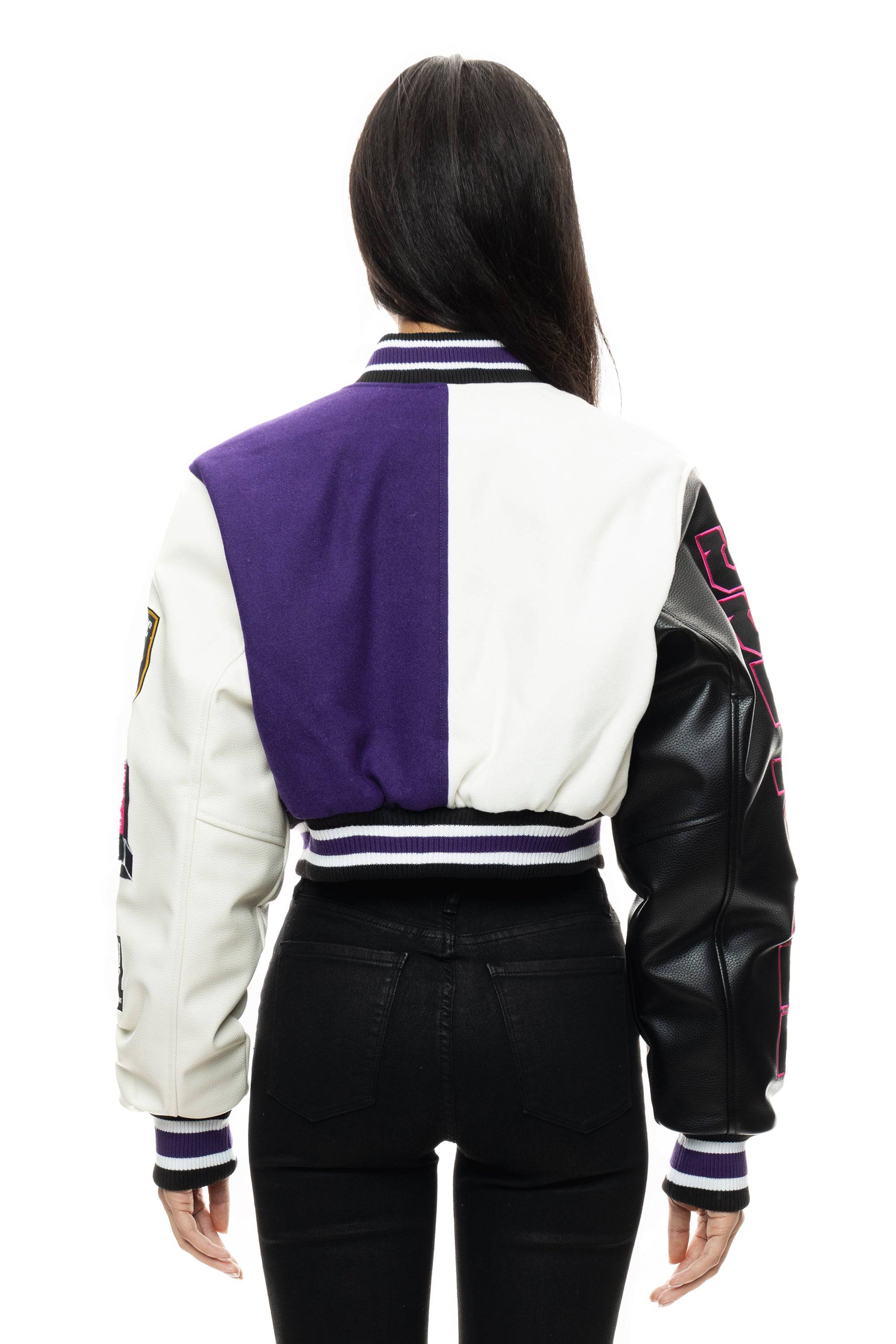 MELTON WOOL CROP FASHION VARSITY JACKET - Smoke Rise